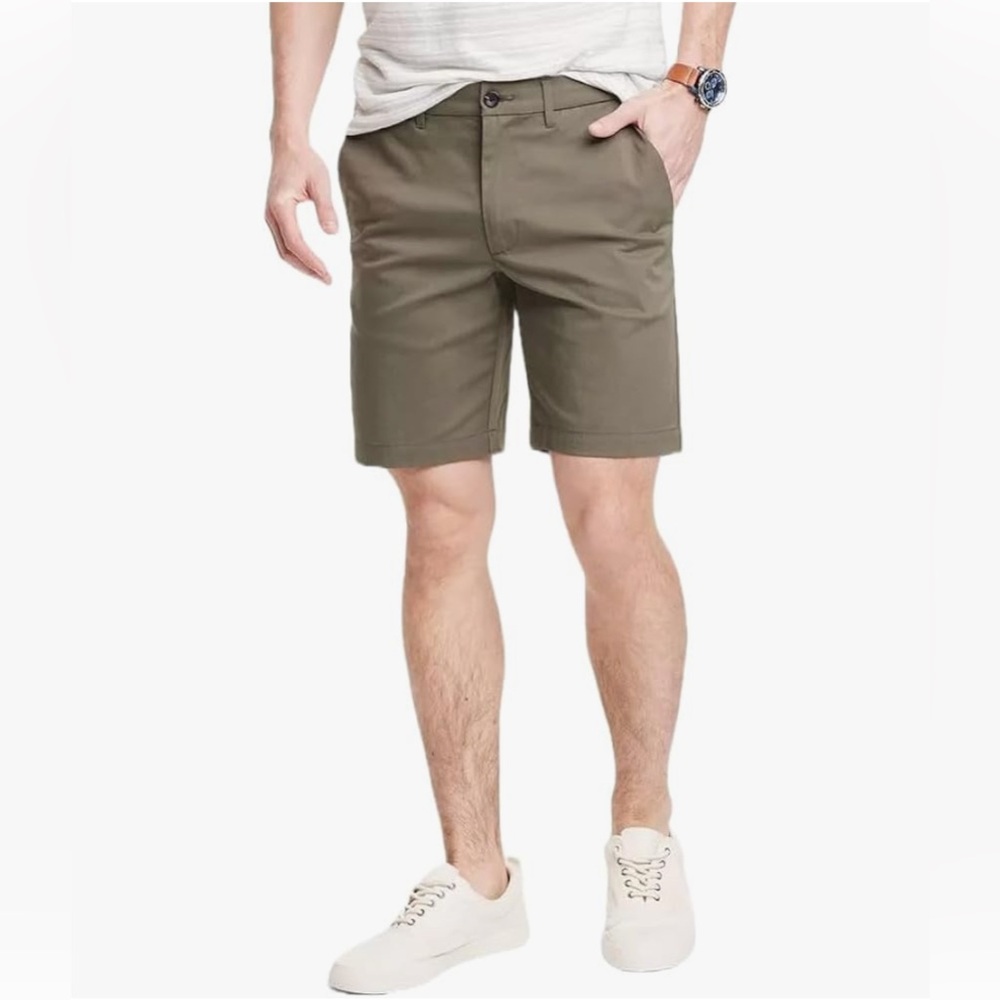 📍Goodfellow Flat-Front 9” Men's Khaki Shorts Mid Thigh, Slim Fit, Stretch Sz 38